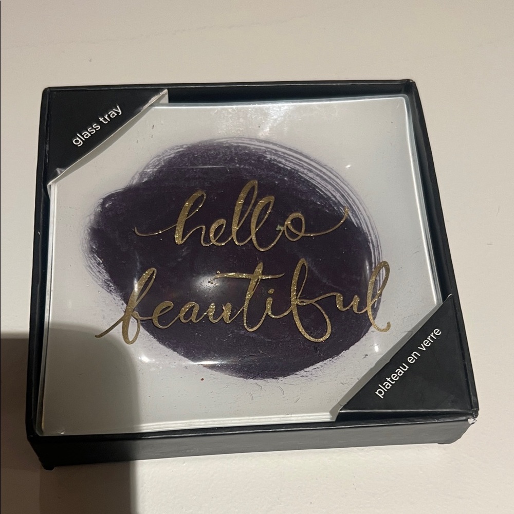 Hello Beautiful Purple and Gold Glass Tray